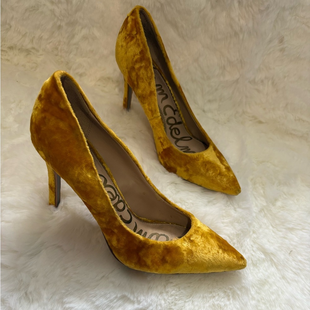 Sam Edelman Mustard Yellow Velvet Pointed Toe Heels